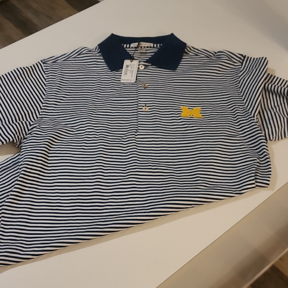 Peter Millar Michigan Striped Navy and White Polo Shirt